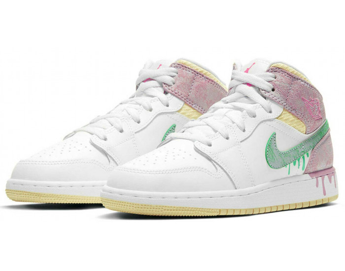 Nike Air Jordan 1 Mid GS Paint Drip белые с розовым