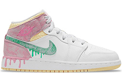 Nike Air Jordan 1 Mid GS Paint Drip белые с розовым