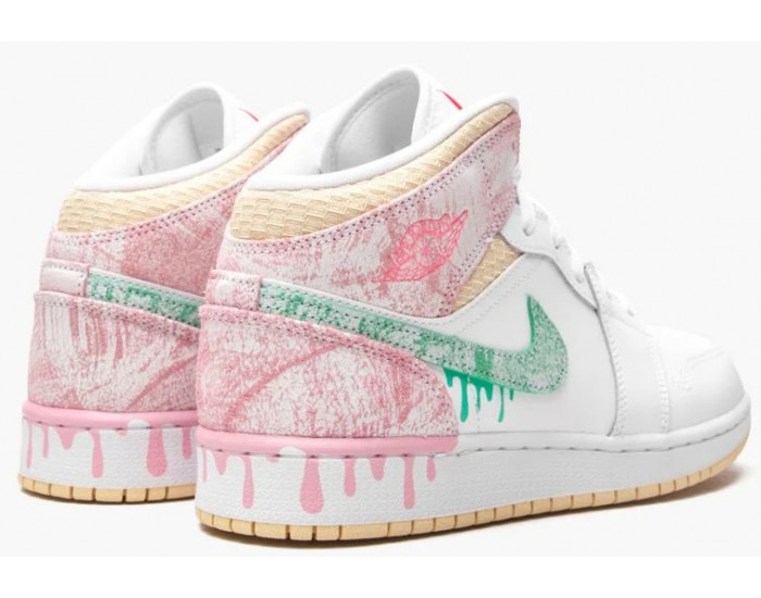 Nike Air Jordan 1 Mid GS Paint Drip белые с розовым